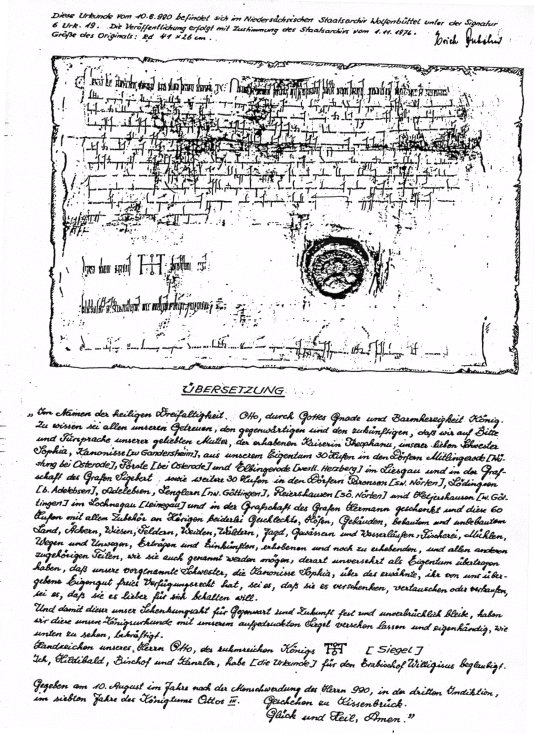 Schenkungsurkunde von Otto III. Adelebsen und Lödingsen 10.06.990