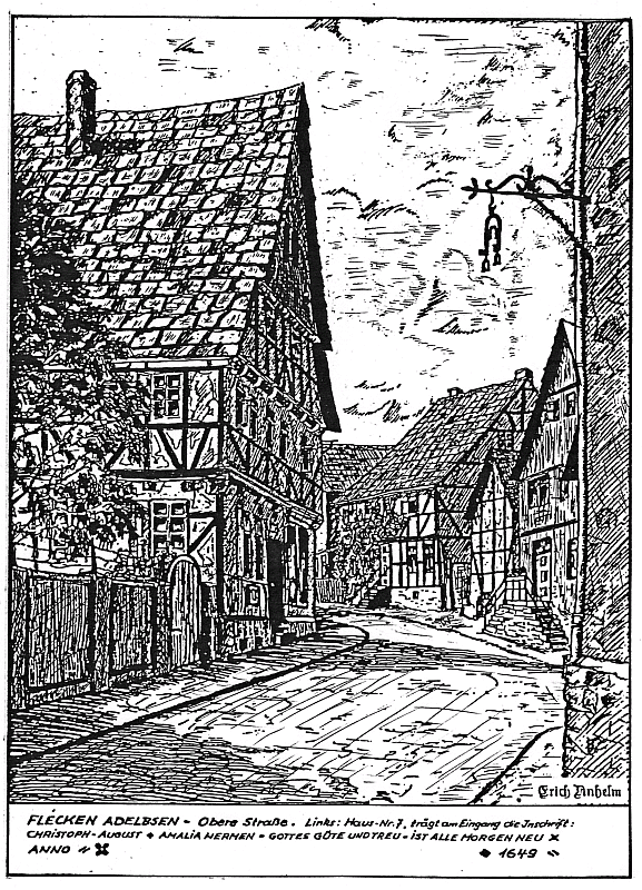 Zeichnung "Obere Straße" von Ehrenbürger Erich Anhelm